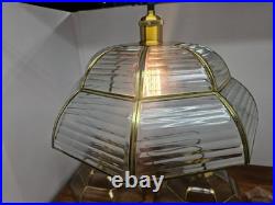 Vintage Pendant Lamp Set of 3 Swag Hanging Lamps Brass & Beveled Glass 16 Pane