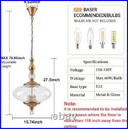 Vintage Pendant Light Brass Glass Pendant Light 15.74 Wide Adjustable Hanging