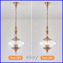 Vintage Pendant Light Brass Glass Pendant Light 15.74 Wide Adjustable Hanging