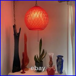 Vintage Persimmon Fiberglass Swag Lamp MCM Pendant Light Atomic Era 1960s