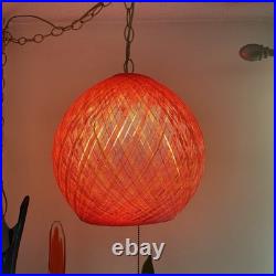 Vintage Persimmon Fiberglass Swag Lamp MCM Pendant Light Atomic Era 1960s