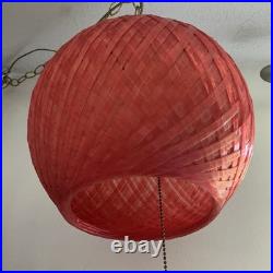 Vintage Persimmon Fiberglass Swag Lamp MCM Pendant Light Atomic Era 1960s
