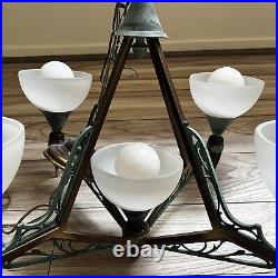 Vintage Pewter Hanging Ceiling Lamp Chandelier 2ft