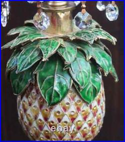 Vintage Pineapple Palm Lamp Swag Brass Chandelier Enamel Brass Cloisonne Crystal