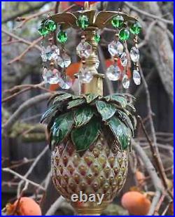 Vintage Pineapple Palm Lamp Swag Brass Chandelier Enamel Brass Cloisonne Crystal