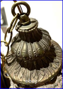 Vintage Pineapple Swag Lamp Chandelier Glass and Brass 12