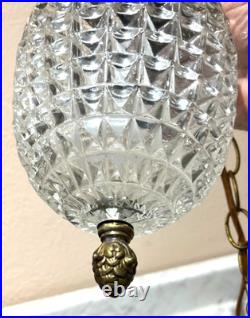 Vintage Pineapple Swag Lamp Chandelier Glass and Brass 12