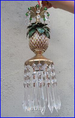Vintage Pineapple palm lamp Swag Brass Chandelier enamel brass cloisonne Crystal
