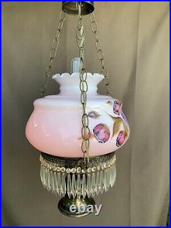 Vintage Pink Purple Glass Hurricane Hanging Ceiling Lamp Light
