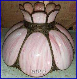 Vintage Pink White Slag Glass Swag hanging Lamp Light Shade ONLY withCurved Panels