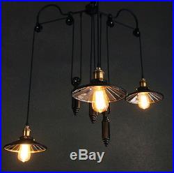 Vintage Pulley Adjustable Hanging Ceiling Light 3 Way Mirror Lamp Shade Loft