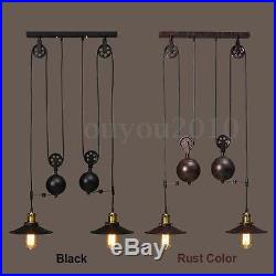 Vintage Pulley Pendant Loft Ceiling Lamp Hanging Lighting Retractable Fixture