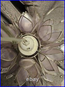 Vintage Purple Floral Capiz Shell Swag Lamp Used Complete With Hardware