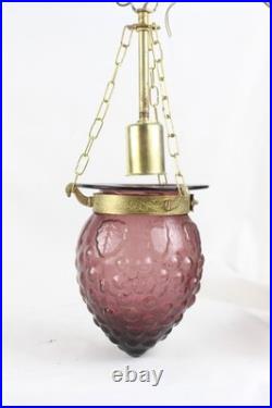 Vintage Purple Hobnail Glass Hanging Lamp Brass Swag Light Retro Ceiling Vintage Purple Hobnail Glass Hanging Lamp Brass Swag Light Retro Ceiling