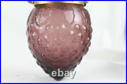 Vintage Purple Hobnail Glass Hanging Lamp Brass Swag Light Retro Ceiling