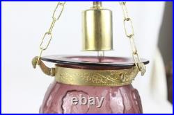 Vintage Purple Hobnail Glass Hanging Lamp Brass Swag Light Retro Ceiling