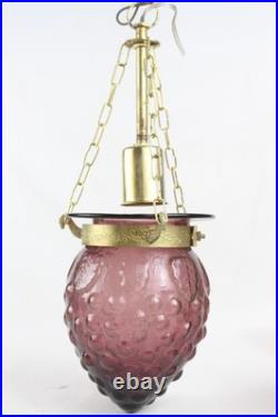 Vintage Purple Hobnail Glass Hanging Lamp Brass Swag Light Retro Ceiling Vintage Purple Hobnail Glass Hanging Lamp Brass Swag Light Retro Ceiling