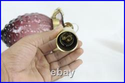 Vintage Purple Hobnail Glass Hanging Lamp Brass Swag Light Retro Ceiling