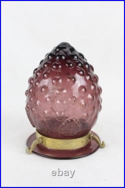 Vintage Purple Hobnail Glass Hanging Lamp Brass Swag Light Retro Ceiling
