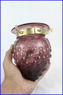 Vintage Purple Hobnail Glass Hanging Lamp Brass Swag Light Retro Ceiling
