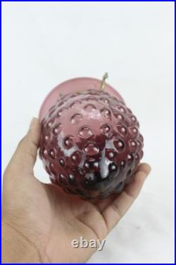 Vintage Purple Hobnail Glass Hanging Lamp Brass Swag Light Retro Ceiling