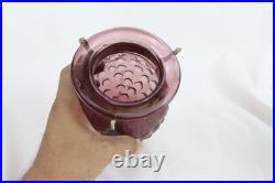 Vintage Purple Hobnail Glass Hanging Lamp Brass Swag Light Retro Ceiling