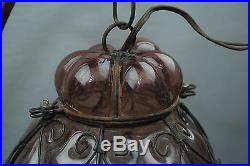 Vintage Purple Swag Mid-Century Glass Globe Lamp Pendant Hanging Ceiling Light