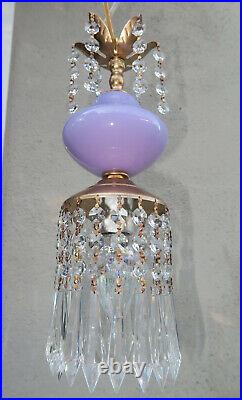 Vintage Purple amethyst Murano Art Glass Swag lamp brass corner room light cryst