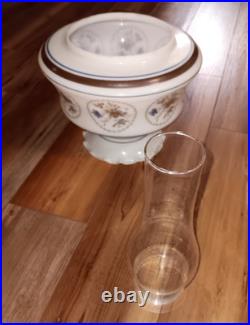 Vintage Quoizel Abigail Adams Blue, Brown & White Floral Hanging lamp Milk Glass