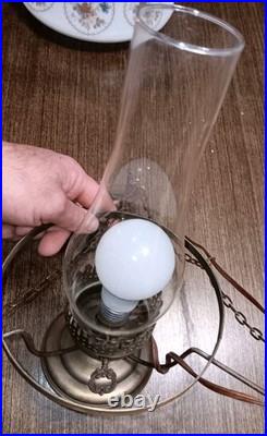 Vintage Quoizel Abigail Adams Blue, Brown & White Floral Hanging lamp Milk Glass