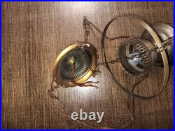 Vintage Quoizel Abigail Adams Blue, Brown & White Floral Hanging lamp Milk Glass