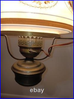 Vintage Quoizel Abigail Adams Blue, Brown & White Floral Hanging lamp Milk Glass