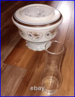 Vintage Quoizel Abigail Adams Blue, Brown & White Floral Hanging lamp Milk Glass