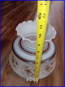 Vintage Quoizel Abigail Adams Blue, Brown & White Floral Hanging lamp Milk Glass