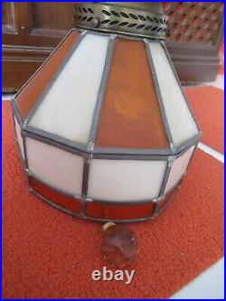 Vintage RARE ORANGE AND WHITE MCM PENDANT LAMP STAINED GLASS AUTHENTIC WORKS