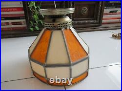 Vintage RARE ORANGE AND WHITE MCM PENDANT LAMP STAINED GLASS AUTHENTIC WORKS