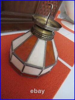 Vintage RARE ORANGE AND WHITE MCM PENDANT LAMP STAINED GLASS AUTHENTIC WORKS