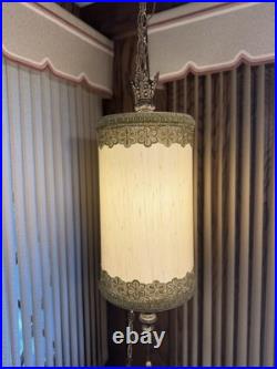 Vintage RETRO ARIS Mid Century MCM Ceiling Hanging Swag Drum Lamp Green