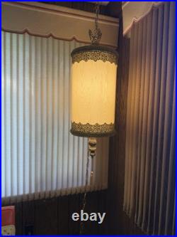 Vintage RETRO ARIS Mid Century MCM Ceiling Hanging Swag Drum Lamp Green