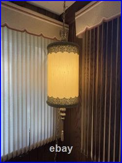 Vintage RETRO ARIS Mid Century MCM Ceiling Hanging Swag Drum Lamp Green