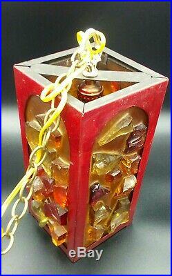 Vintage ROCK CANDY MCM Metal Cage CHUNKY LUCITE Hanging Swag Chain Light Lamp