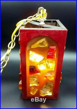 Vintage ROCK CANDY MCM Metal Cage CHUNKY LUCITE Hanging Swag Chain Light Lamp