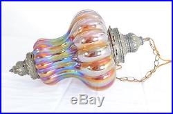 Vintage Rainbow Incandescent Carnival Glass Hanging Lamp