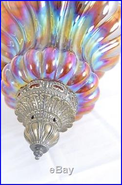 Vintage Rainbow Incandescent Carnival Glass Hanging Lamp