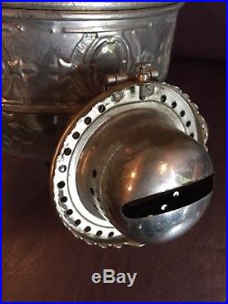 Vintage Rare Angle Mfg Co Nickle Plated Double Burner Kerosene Oil Hanging Lamp