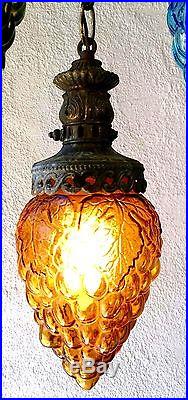Vintage Rare MidCentury Beautiful Grapes Hanging Lamp Ceiling Swag Hanging Light