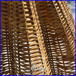 Vintage Rattan Bamboo Wicker Brass Pendant Tulip Hanging Swag Lamp Fluted