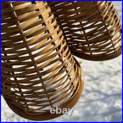Vintage Rattan Bamboo Wicker Brass Pendant Tulip Hanging Swag Lamp Fluted