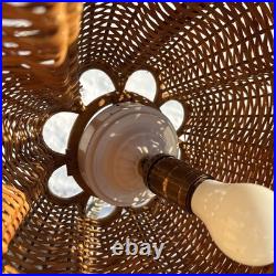 Vintage Rattan Bamboo Wicker Brass Pendant Tulip Hanging Swag Lamp Fluted