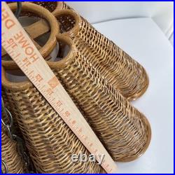 Vintage Rattan Bamboo Wicker Brass Pendant Tulip Hanging Swag Lamp Fluted